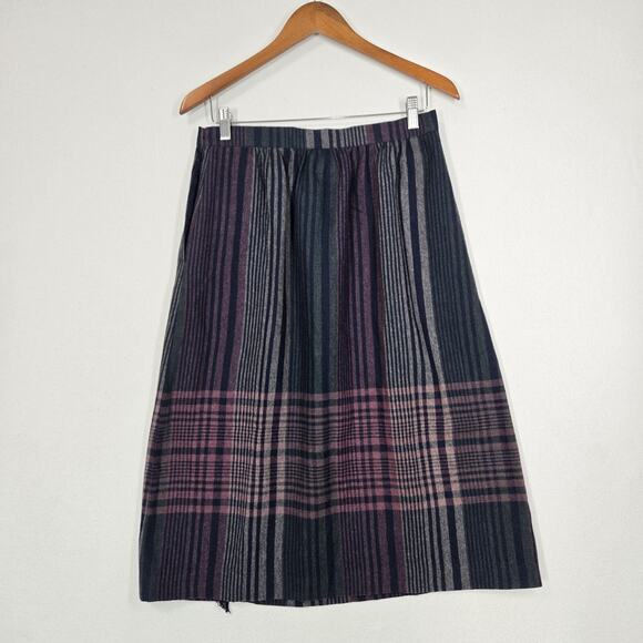 VTG Pant-Her Plaid Skirt 13/14* Multi Poly Wool Blend Fringe Preppy Union Label - Picture 6 of 16